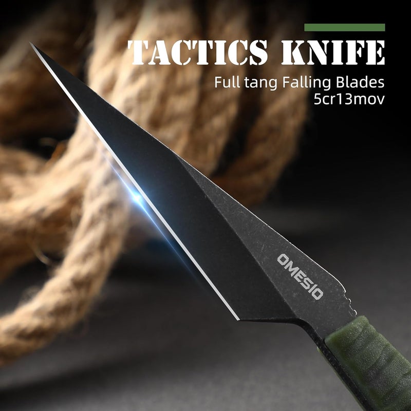 Omesio Neck Knife, Full Tang Small Fixed Blade Knife with Sheath, 6.38” Necklace Knife for Men, EDC Everyday Carry Tactical Knife Suitable for Survival Hiking Camping Outdoor (Green) - Image 2